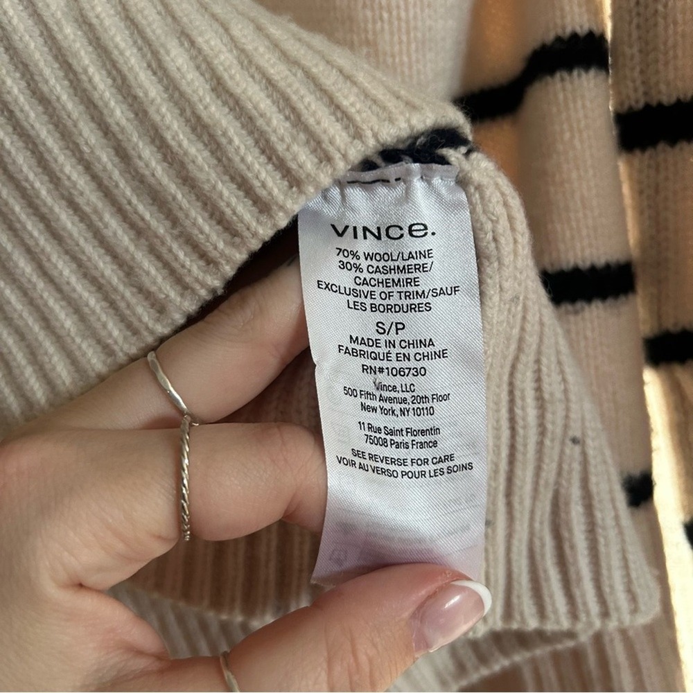 Vince Breton Wool Cashmere Striped Cardigan Sweater V-Neck Button Front Size S - Picture 7 of 7